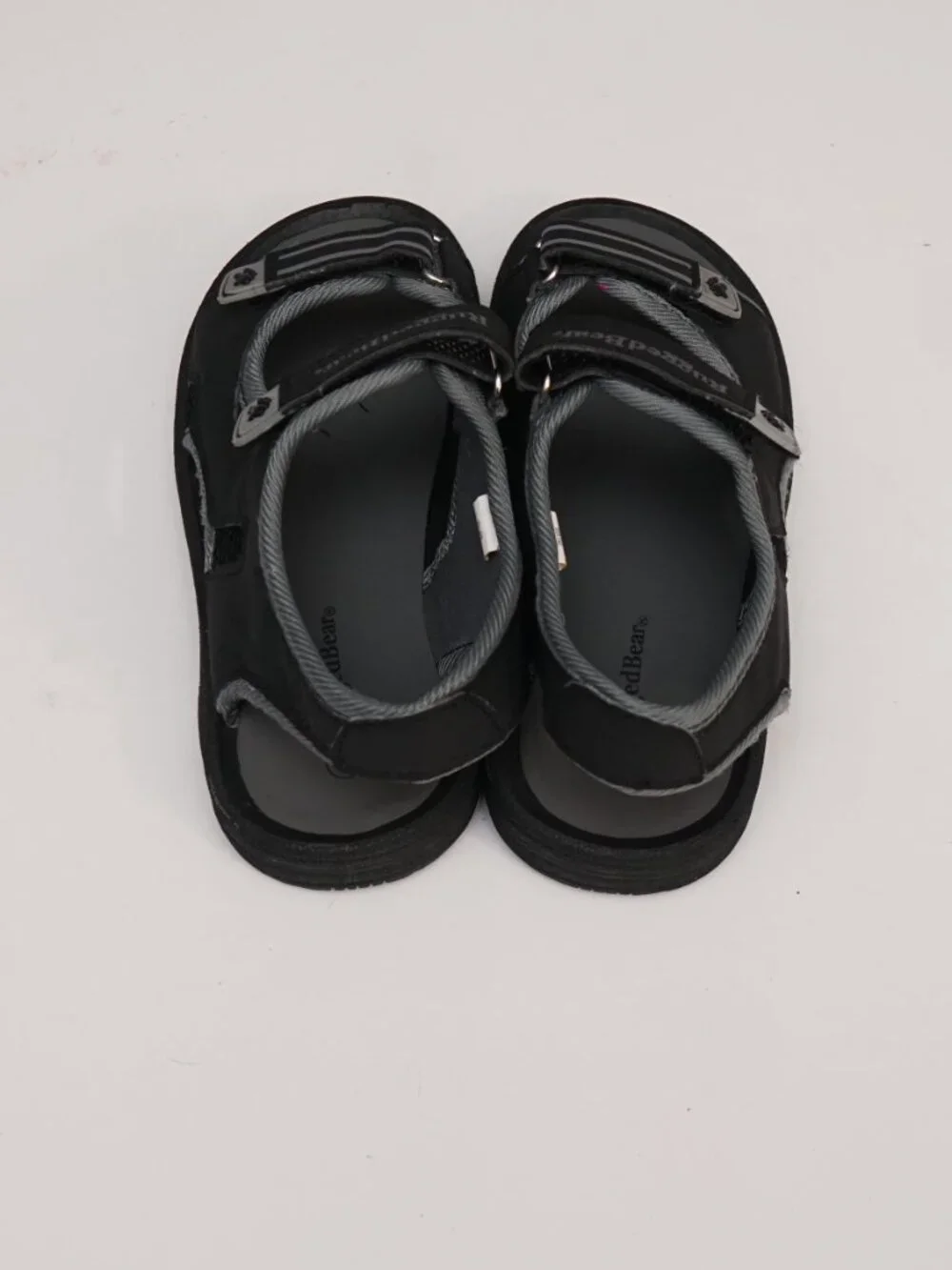 Rugged Bear Kids Black Gray Sandals Adjustable Straps Paw Print Accents size 4